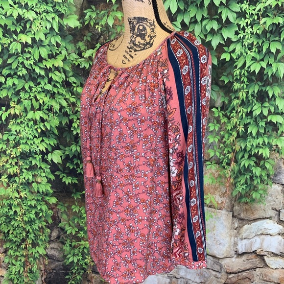 LUCKY BRAND Floral Tassel-Tie Blouse, S - Picture 4 of 11